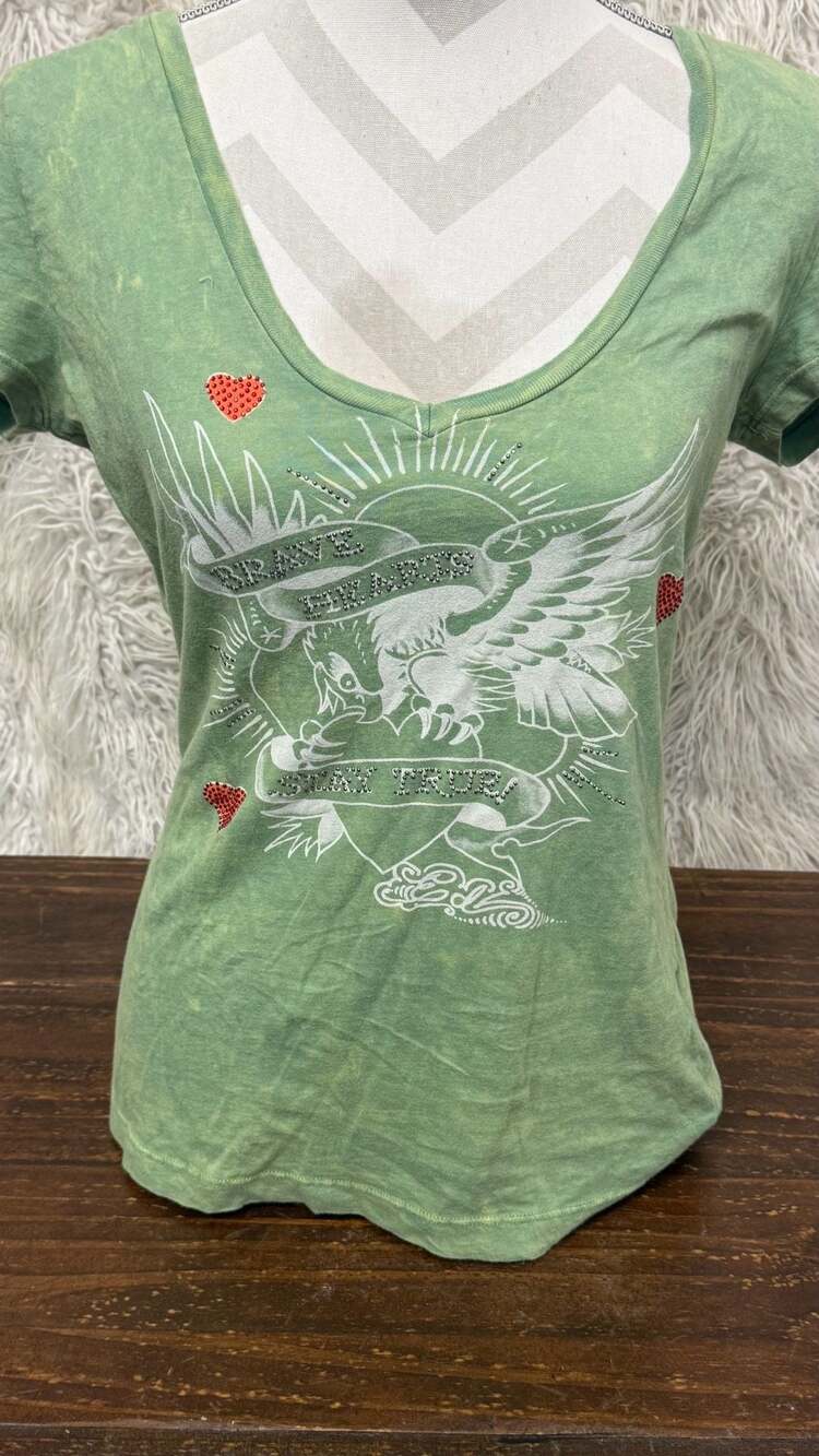 Ed Hardy Size L Woman’s Green T-Shirt